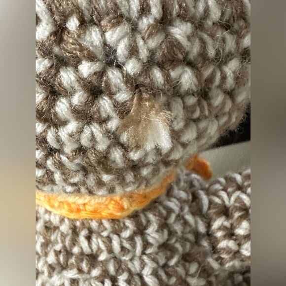 Handmade Crochet Stuffed Two Tone Brown Teddy Bear Stuffy Toy with Orange Scarf - Picture 10 of 12